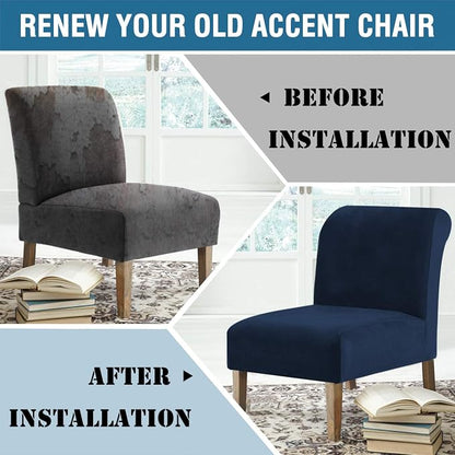 H.VERSAILTEX Armless Accent Chair Covers Thick Velvet Armless Chair Slipcovers High Stretch Chair Covers for Living Room Hotel Machine Washable Furniture Protector with Elastic Bottom, Navy