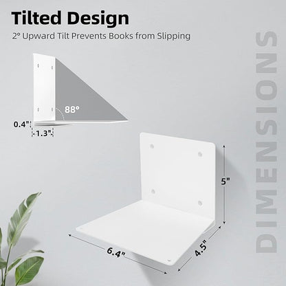 STORAGE MANIAC Floating Book Shelves for Wall Mounted Invisible Floating Bookshelves Heavy-Duty Steel Hidden Bookshelf Hanging Bookshelves for Bedroom Living Room Office, White 4-Pack Large
