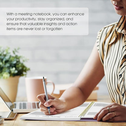 Meeting Notebook for Work Organization - Work Planner Notebook with Action Items, Agenda Planner for Note Taking, 160 Pages (6.9" X 9.9") Project Organizer for Men & Women - Lavender