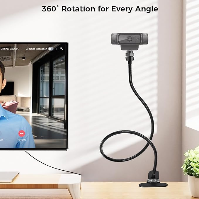 Webcam Stand Phone Mount for Desk, Gooseneck Desktop Tripod & Tabletop Phone Holder with Clamp & 1/4" Thread, Compatible with Action Camera GoPro C922 C930e C920S C920 615 C960 C920x Brio