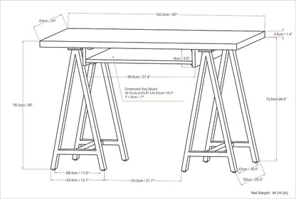 SIMPLIHOME Sawhorse Industrial 60 inch Wide SOLID WALNUT WOOD and Metal Desk in Walnut for the Office Desk, Writing Table, Workstation and Study Table