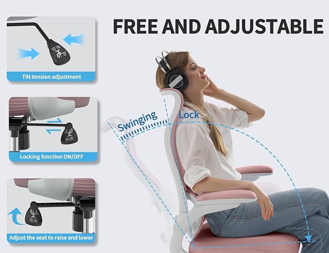 TRALT Ergonomic Office Chair - Desk Chair with Wave High Back Adjustable Lumbar Support Computer Chair - Gaming Chairs Mesh Backrest and PU Leather Seat for Home Reading Chairs to Adults(PIK)