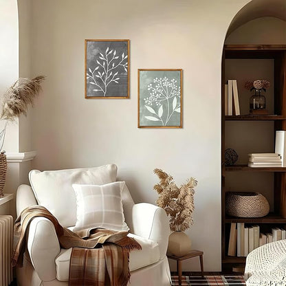 Framed Vintage Botanical Wall Art Set of 3 Prints,Boho Framed Canvas Wall Art,Minimalist Floral Art Boho Wall Decor Living Room,Sage Green Grey Beige Netural Plant Wall Paintings for Bedroom Bathroom Decor,12"x16"