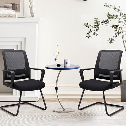 CLATINA Waiting Room Chairs with Armrests and Adjustable Lumbar Support, Breathable Mesh Back Desk Chair No Wheels, Office Guest Chairs & Reception Chair for Conference Room, Black, 4PK