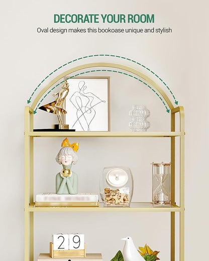 Hzuaneri Bookcase Bookshelf, Tempered Glass Bookshelves, Slim Shelving Unit for Bedroom, Bathroom, Home Office, Steel Frame, 4 Tier Gold BC21499G
