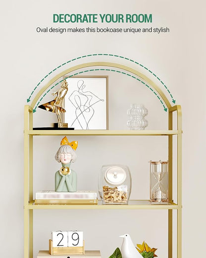 Hzuaneri Bookcase Bookshelf, Tempered Glass Bookshelves, Slim Shelving Unit for Bedroom, Bathroom, Home Office, Steel Frame, 6 Tier Gold BC21699G
