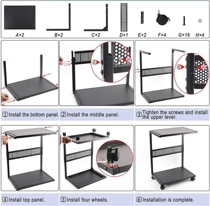 Bfttlity PC Stand Computer Tower Stand 2-Tier Metal CPU Holder with Locking Caster Wheels Suitable for Most PC (S, Black)