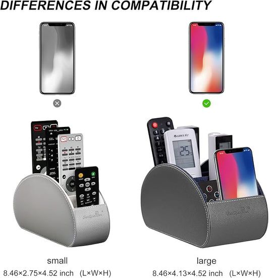 BONNY DODO Remote Control Holders Organizer Box with 5 Compartment PU Leather Multi-functional Office Desk Storage Caddy Store Tv Remote for Media Player,Brush,Pencil,Glassees&Office Supplies (Gray)