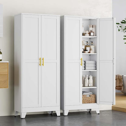 pozdeg 71" Tall Metal Storage Cabinet with 2 Doors & 4 Adjustable Shelves, Steel File Cabinet Multipurpose Organizer for Home Office Garage (White)