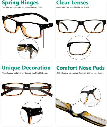 Eyekepper Vintage Reading Glasses for Men - 5 Pack Spring Hinges Classic Readers - Black-Tortoise Frame +3.00