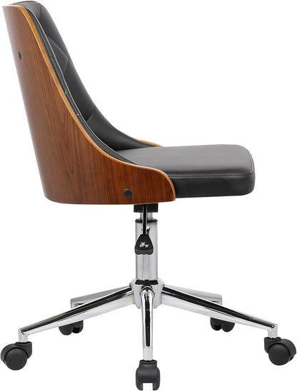 Armen Living Diamond Office Chair in Black Faux Leather and Chrome Finish