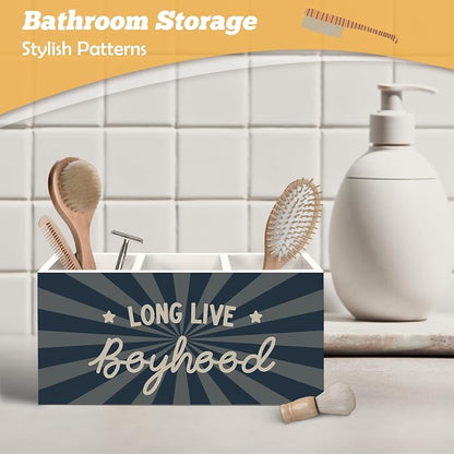 Boys Room Decor Pen Holder Organizer for Desk Accessories, Kids Room Decor, Long Live Boyhood Boy Nursery Wooden Box Sign Desk Decorations for Kids Boys Bedroom Playroom