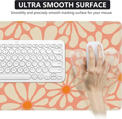 iCasso Desk Mat, Desk Matt for Desktop, Cute Desk Pad Mat, XXL Large Mouse Pad for Desk, Anti-Slip Big Mousepad with Stitched Edges, Keyboard Pad Mouse Mat for Computer, Work, Gaming (Orange Floral)