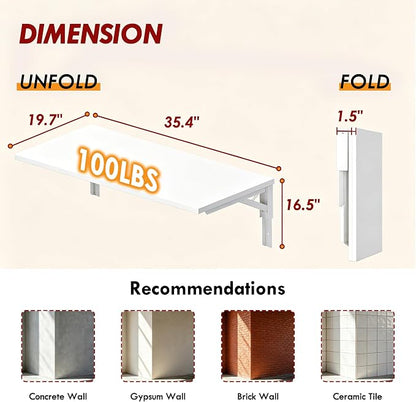 Need Fold Down Wall Mount Desk Heavy Duty Small Folding Wall Table Length 36" Width 20" Perfect Addition to Home Office/Laundry/Home Bar/Kitchen & Dining Room AC15DW(9050)
