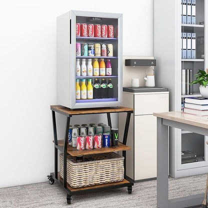 Natwind 3-Tier Large Printer Stand,23.6"x23.6"x29.5" Heavy-Duty Printer Table Cart with Paper Storage Shelf & Wheels,Ideal for Home Office Laser Printers, Copiers (Retro)