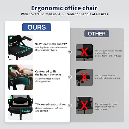 Ergonomic Office Chair, Desk Chair with Adjustable Lumbar Support, Breathable Mesh Comfy Computer Chairs with Flip-up Armrests Executive Task Chair for Adults Home Office (4Pcs)