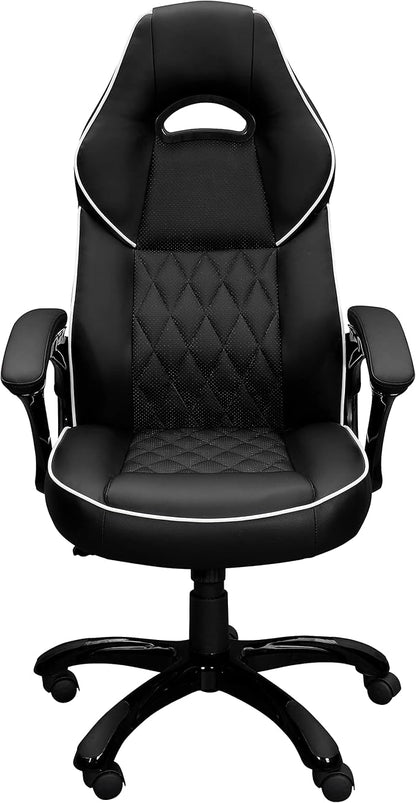Techni Mobili PU Leather Executive Chair with Padded Armrests, Height Adjustable Racing Style Office Chair with Tilt Control, Black