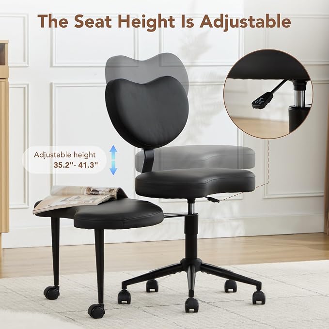Cross Legged Office Chair, 360° Swivel Yoga Meditation Chair, Ergonomic Height Adjustable ADHD Criss Cross Office Chair with Wheels, Lumbar Support for Home Office, Black
