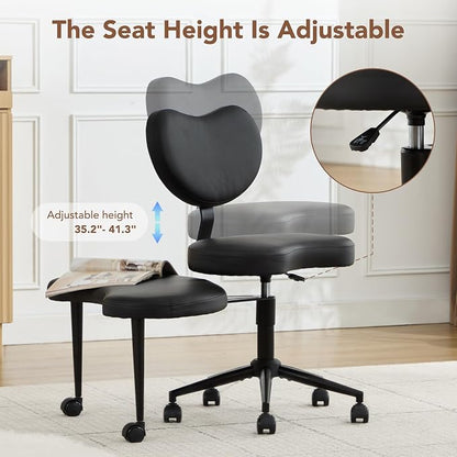 Cross Legged Office Chair, 360° Swivel Yoga Meditation Chair, Ergonomic Height Adjustable ADHD Criss Cross Office Chair with Wheels, Lumbar Support for Home Office, Black