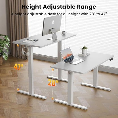 WALKINGDESK 40x24 Inches Height Adjustable Electric Standing Desk with 2 Hooks for Home Office, Ergonomic Sit Stand up Desk with Splice Board, White
