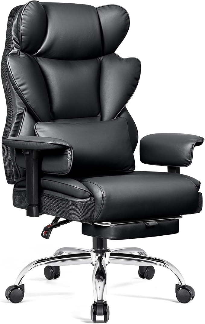 BESTFAIR Big and Tall Office Chair - Heavy Duty 400 LBS Executive Chair with Lumbar Support & Foot Rest, High Back Ergonomic Desk Chair, Padded Wide Seat Gaming Chair, Black 4 Pack