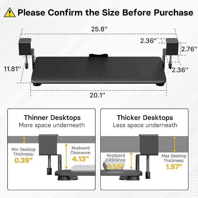 BONTEC KMT01-PJ Under Desk Keyboard Tray, Pull-Out Keyboard & Mouse Platform with C-Clamp, 20 x 11.8 in Space-Saving Ergonomic Slide-Out Drawer, Black