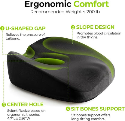 AUVON Innovative Donut Pillow Hemorrhoids Scientific Center Hole and Tailbone Cutout, Orthopedic Pain Relief Donut Seat Cushion for Coccyx, Sciatica, Postpartum Pregnancy, After Surgery Sitting Relief