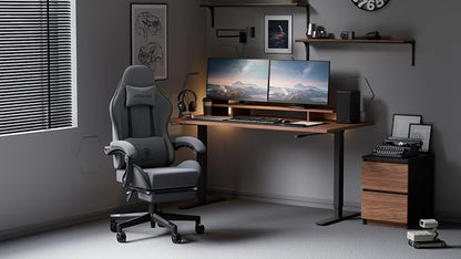 Dowinx Gaming Chair Fabric with Pocket Spring Cushion, Massage Game Chair Cloth with Headrest, Ergonomic Computer Chair with Footrest 290LBS, Light Grey