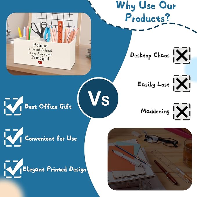 Principal Appreciation Gifts Wooden Pen Pencil Holder for Office Classroom Desk Accessories, Principal Gifts Pen Pencil Holder Organizer for Desk, Gifts for Principals Women Men