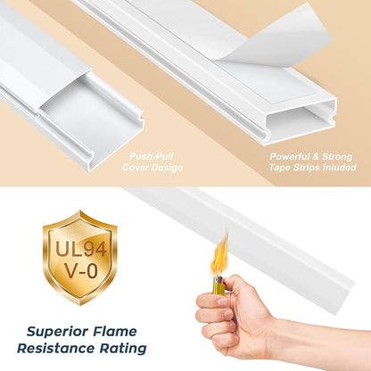 110in Cord Covers for Wires on Wall Kit, Large Cord Hider Wall Kit, Wire Covers for 3-4 Cords on Wall, White TV Cable Hider Cable Raceway, Simple Setup Wire Hider, W1.2 X H0.6in