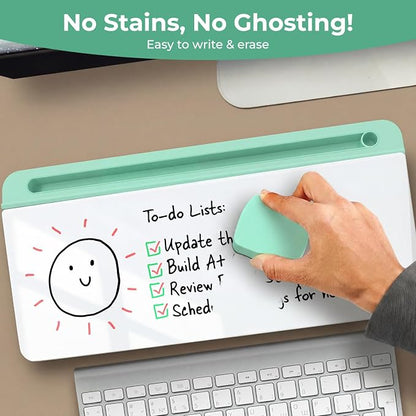 Chalkola Green Glass Desktop Whiteboard with Storage - Dry Erase Board, Work Desk Organizers, Computer Keyboard Stand, Home Office Desk Accessories, Workspace Desktop Buddy