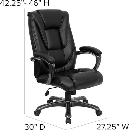EMMA + OLIVER High Back Black LeatherSoft Layered Upholstered Executive Swivel Ergonomic Office Chair with Smoke Metal Base and Arms