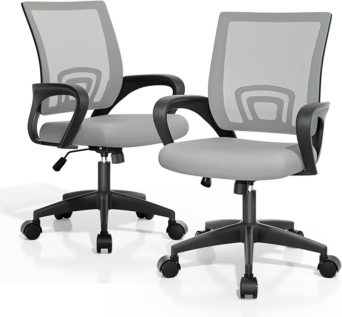 Magshion Ergonomic Office Chair Pack of 2, Mid-Back Mesh Desk Chair, Adjustable Swivel Computer Chair with Lumbar Support & Breathable Backrest for Gaming, Work, Study, 300 Lbs Capacity, Light Gray