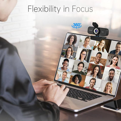1080P HD Webcam with Noise-Canceling Mic, Auto Light Correction, Privacy Cover and Wide Angle Lens, Plug & Play USB Camera for Laptop/Desktop/PC/Mac, Compatible with Zoom/Skype/Teams/Streaming Black