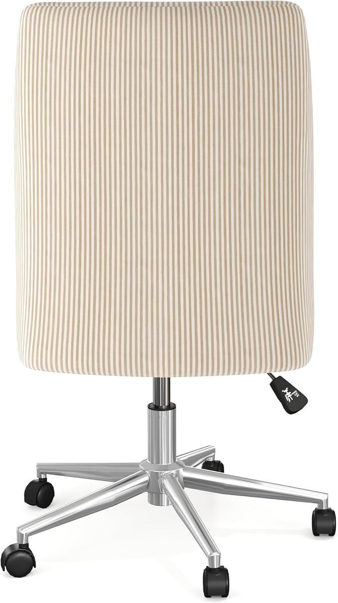 Martha Stewart Maeve Swivel Task Chair with Height Adjustable Seat for Home Office in Beige Stripe Fabric with Polished Nickel Frame