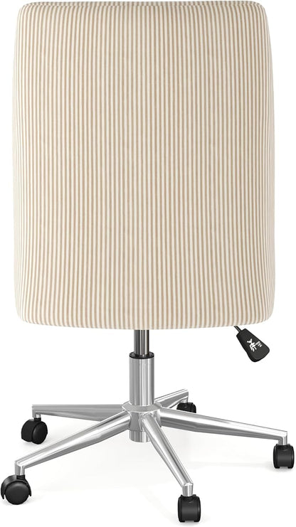 Martha Stewart Maeve Swivel Task Chair with Height Adjustable Seat for Home Office in Beige Stripe Fabric with Polished Nickel Frame
