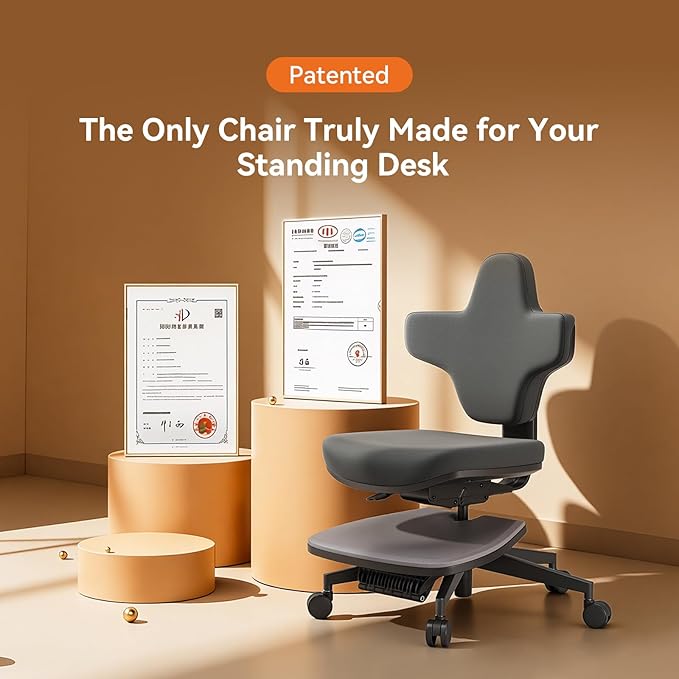 Newtral Standing Desk Chair, Standing Mate Chair for Sit-Stand, Ergonomic Leaning Perch Chair with Anti-Fatigue Mat, Standing Stool, Saddle Chair, Height Adjustable Home Office Posture Seat-MT-L-DG