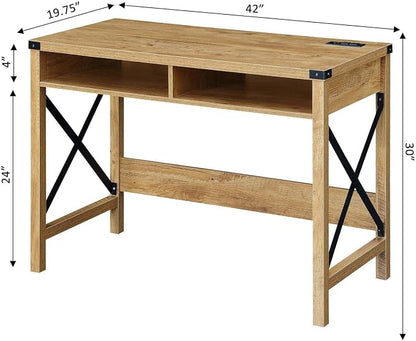 Convenience Concepts Durango Desk with Charging Station, 42", English Oak/Black