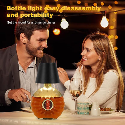 Wireless Bottle Lamp, 2025 New 3 Color Rechargeable Wine Bottle Lights for Bars Restaurants (Black, 1PC)