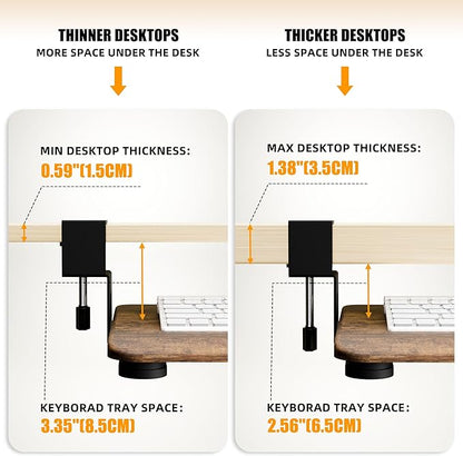 ERGOMAKER Keyboard Tray Under Desk, Pull Out Keyboard Tray with C Clamp Mount, 25.6" (29.7" Including Clamps) x 11.8" Slide-Out Platform Computer Drawer for Typing, Keyboard & Mouse Tray, Rustic Brown