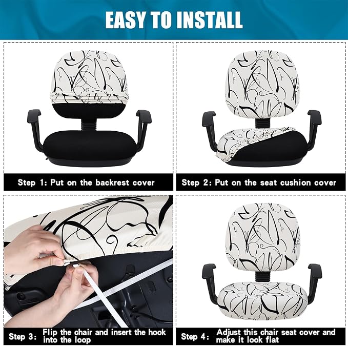 Smiry Stretch Printed Office Computer Chair Covers, Universal Washable Removable Desk Rotating Chair Slipcovers Protector, Seat + Backrest Cover - Beige and Black