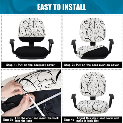 Smiry Stretch Printed Office Computer Chair Covers, Universal Washable Removable Desk Rotating Chair Slipcovers Protector, Seat + Backrest Cover - Beige and Black