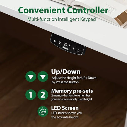Agilestic Electric Standing Desk, 71 x 31.5 Inches Height Adjustable Desk, Sit Stand up for Work Office Home, Ergonomic Rising Computer Table with Memory Preset, White