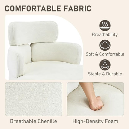Home Office Chair with Unique Curved Back, Wide Seat Computer Desk Chair with Wheels,Swivel Tilt & Height Adjustable, Plush Chenille Fabric Matel Base for Home Office, Beige