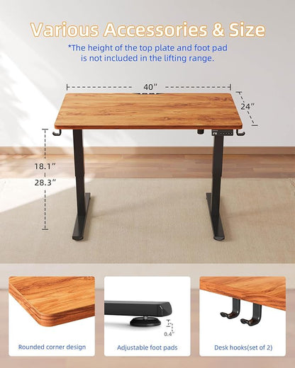 YIHAYO One-Piece Low Height Adjustable Desk, Lifts 18.1-28.3 Inches, Electric Standing Desk for Short People, 40 x 24 Inches Computer Table with Splice Board for Home Office, Rustic Brown