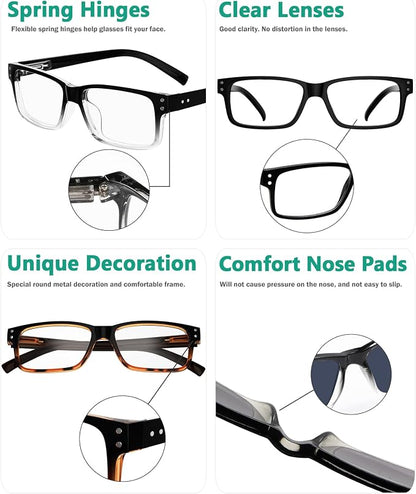 Eyekepper Men's Reading Glasses +0.50 5-Pack Includes Sunglasses | Spring Hinges - Durable Plastic Frames with Comfortable Fit & Clear Lenses, Ideal for Reading