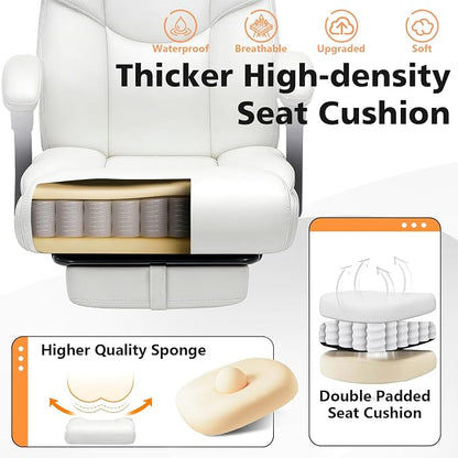WAILOR 400lbs Office Chair with Foot Rest, Reclining Big and Tall Office Chair with Lumbar Support, High Back PU Leather Computer Chair,Comfy Desk Chair for Home Office (Casual) (White)