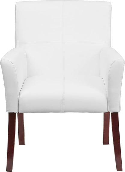 Flash Furniture Taylor White LeatherSoft Executive Side Reception Chair with Mahogany Legs