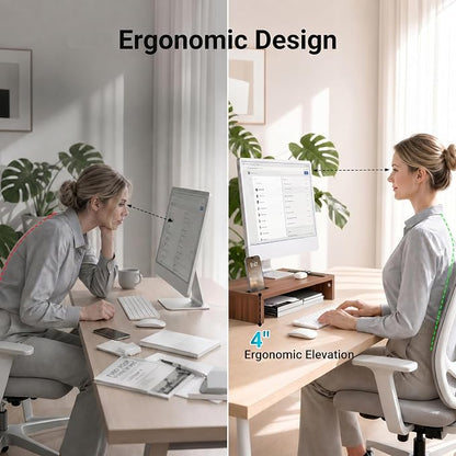 BONTEC Monitor Stand Riser with Cellphone Holder & Cable Management, 16.7 Inch Wood Monitor Riser Stand, Desktop Stand for PC/TV/Laptop/Printer, Walnut