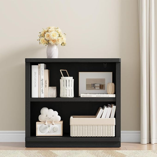Rresyet 2 -Tier Bookcase, 31" Tall Book Shelf, 29” Wide Bookshelves, Wooden Bookcase Display Storage for Home Office, Living Room and Study Room (Black)